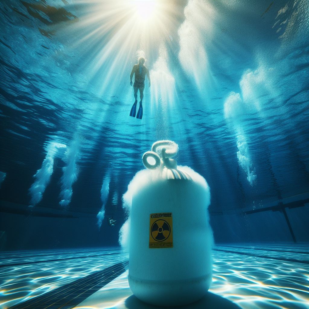 A chlorinator working in a pool with a different angle