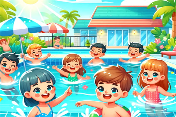 children playing in swimming pool